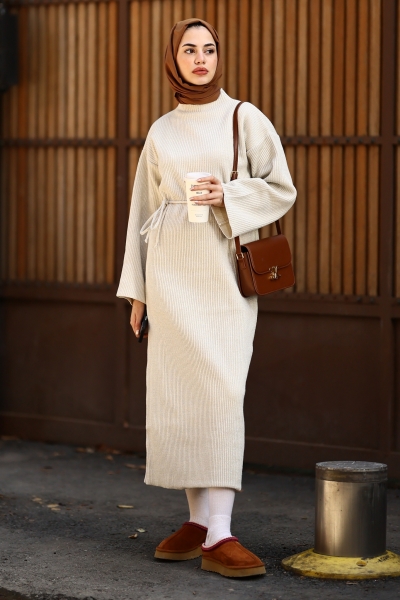 Mono Bej Triko Elbise