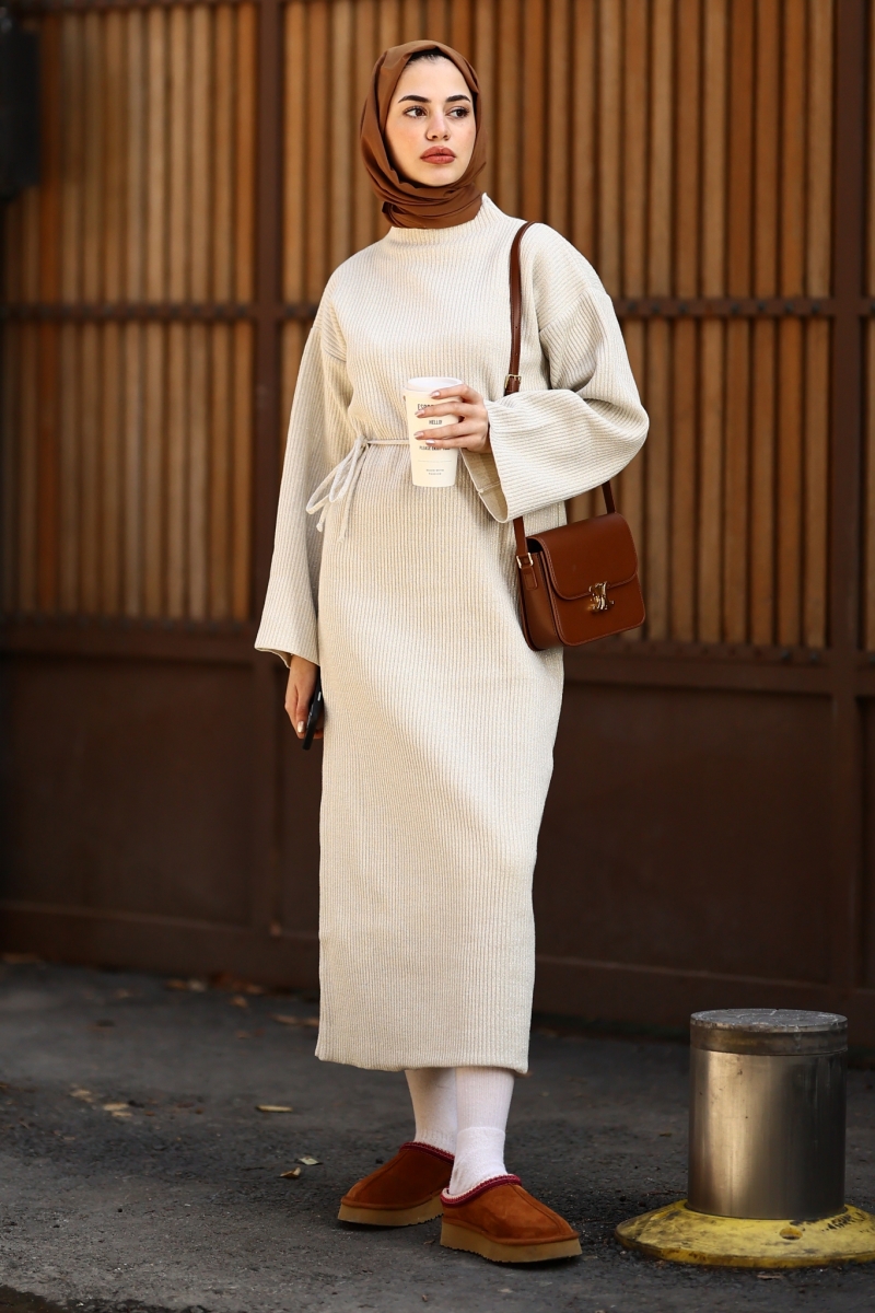 Mono Bej Triko Elbise