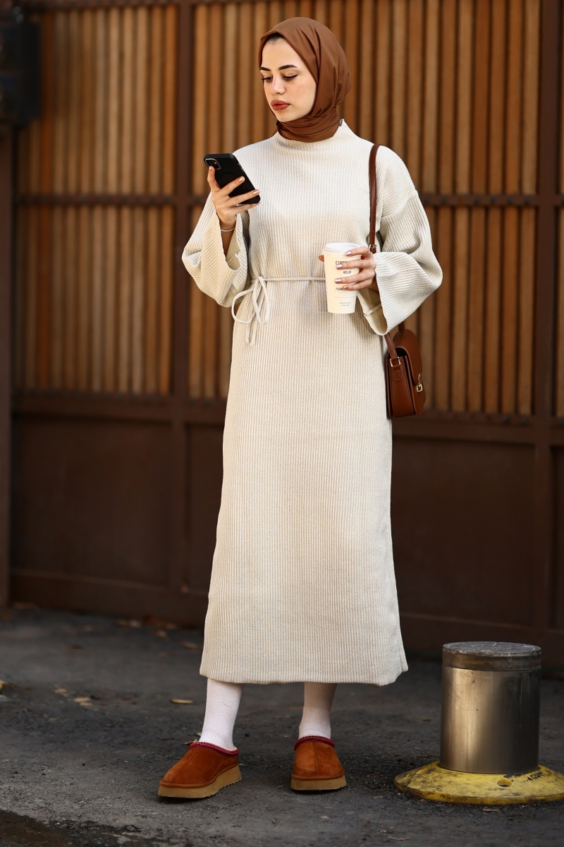 Mono Bej Triko Elbise