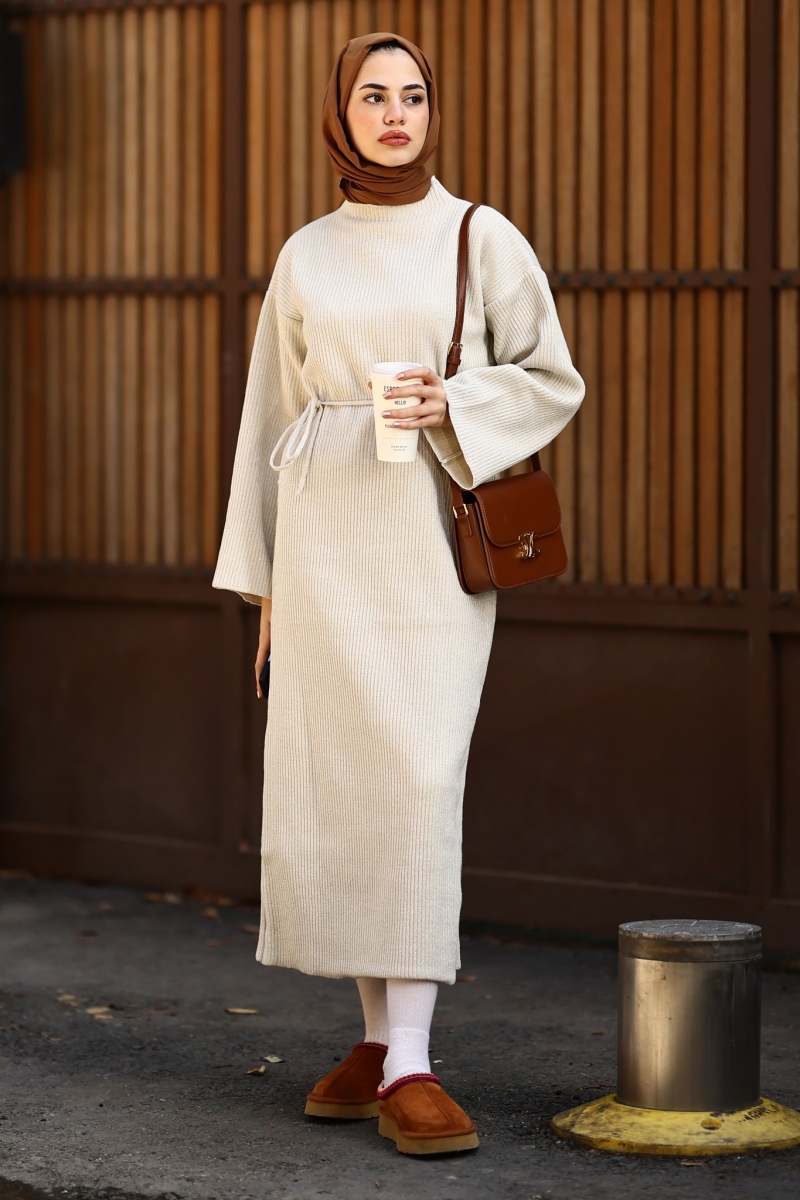 Mono Bej Triko Elbise