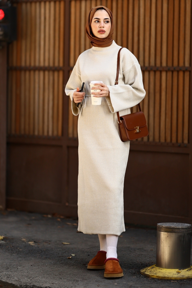 Mono Bej Triko Elbise