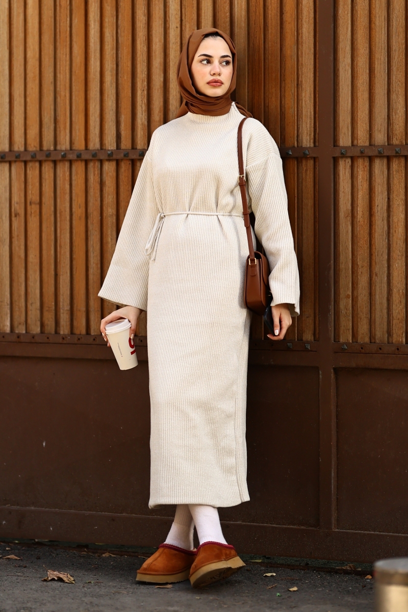 Mono Bej Triko Elbise