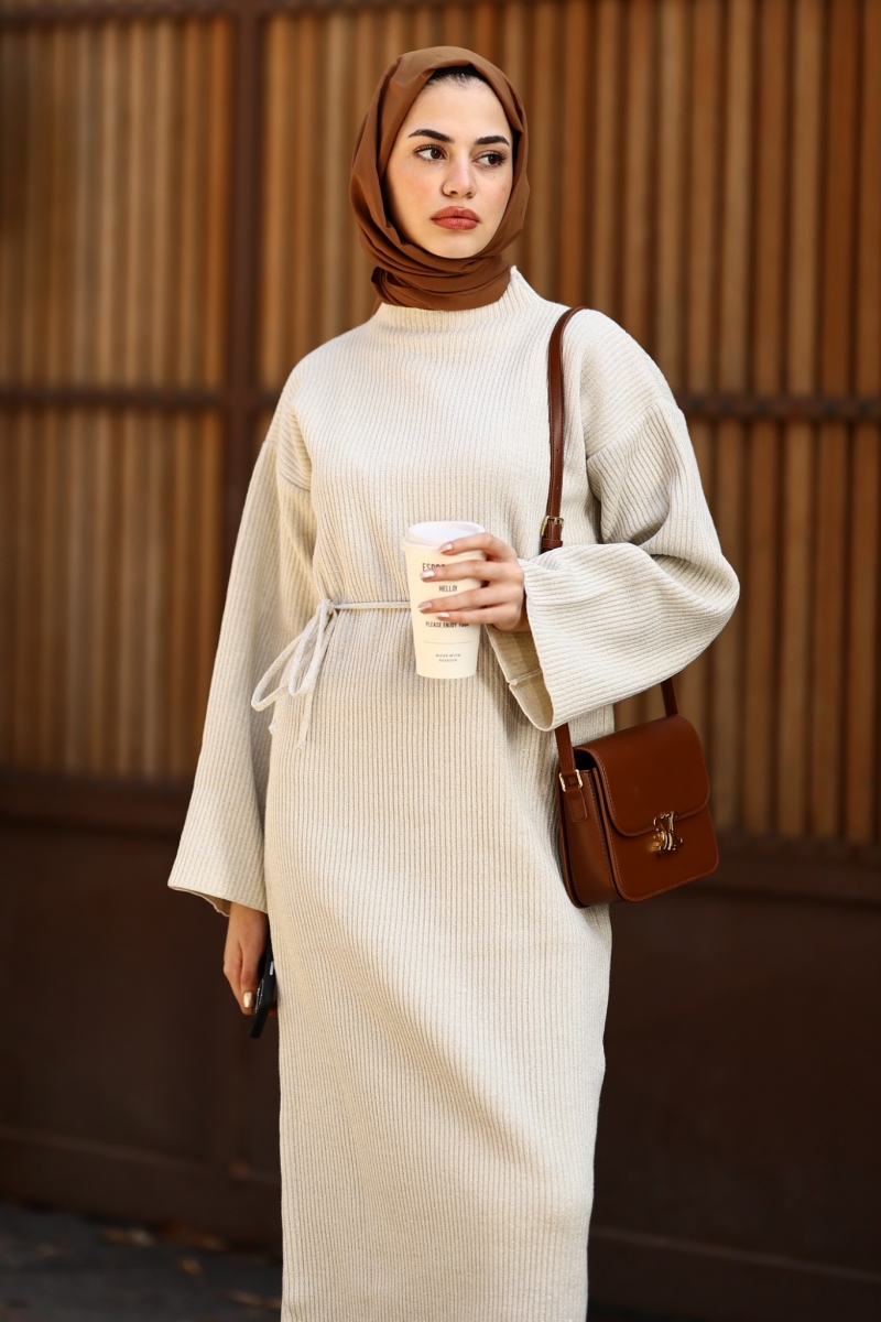 Mono Bej Triko Elbise