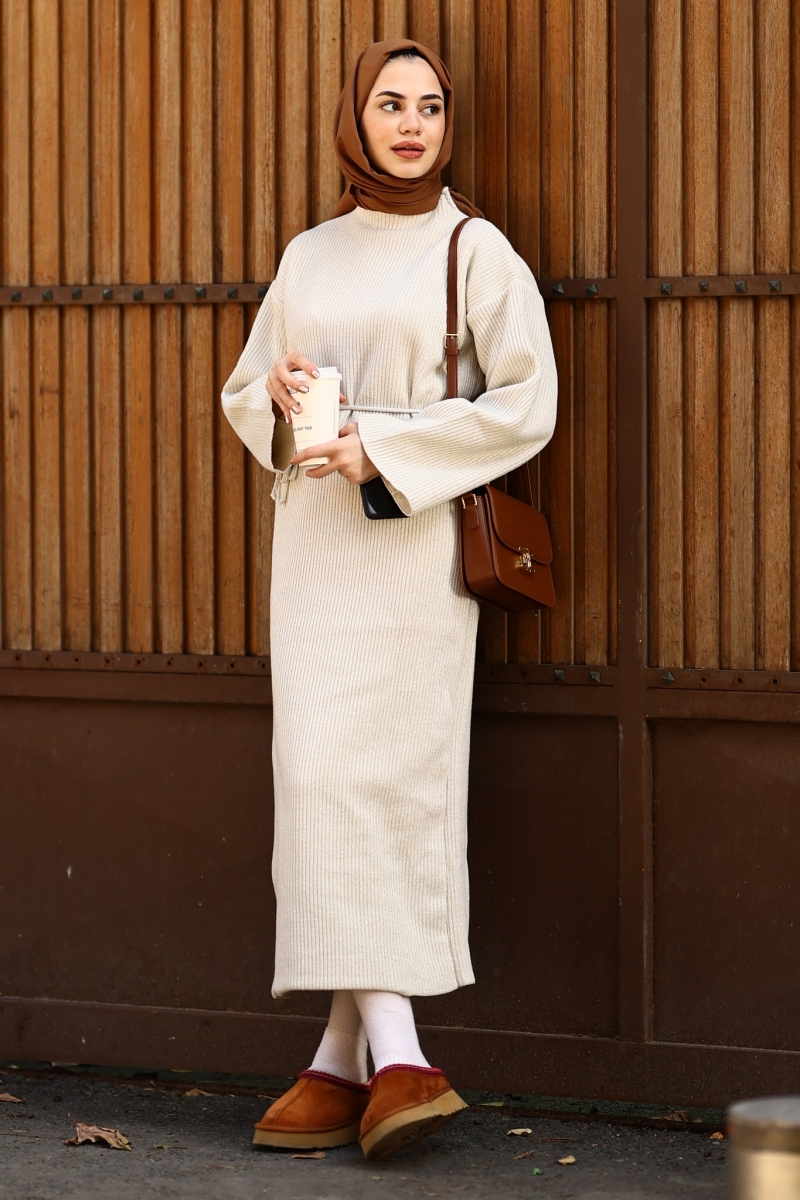 Mono Bej Triko Elbise