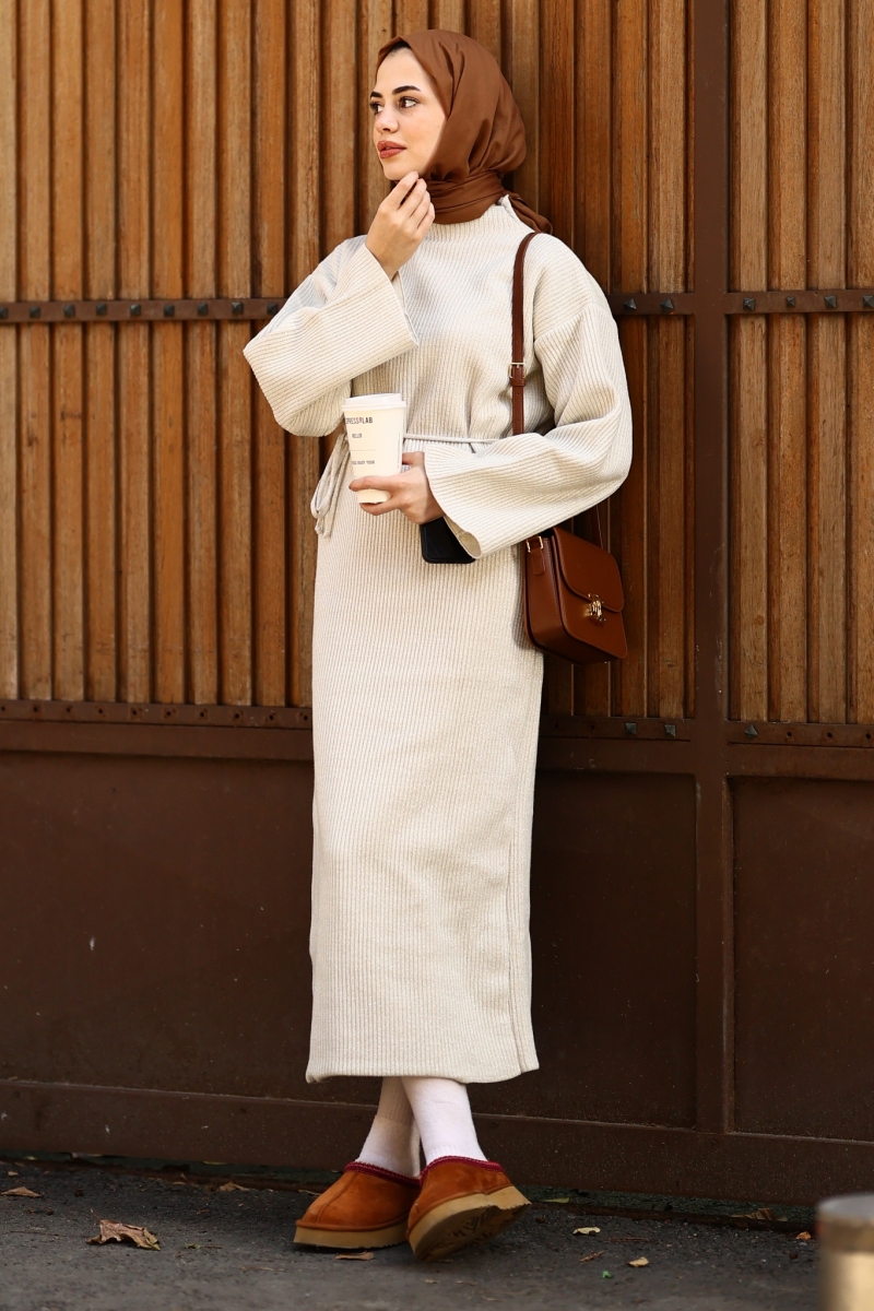 Mono Bej Triko Elbise