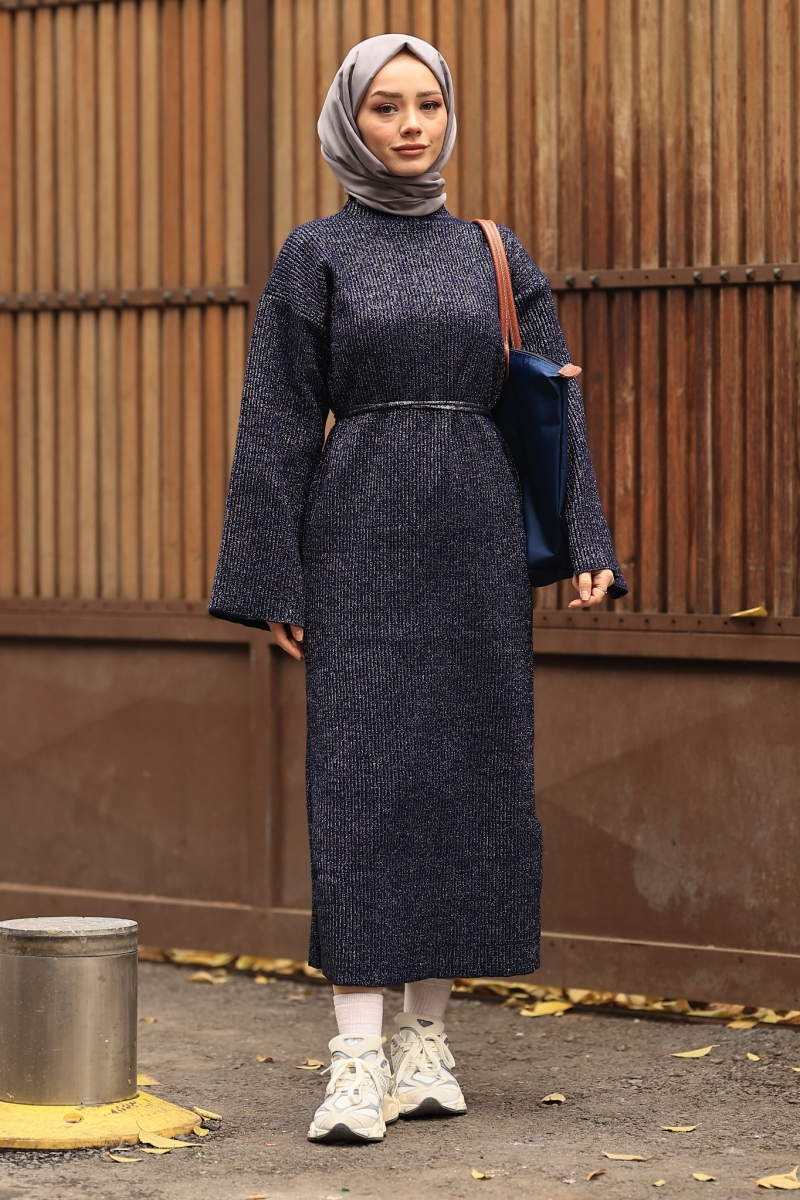 Mono Lacivert Triko Elbise