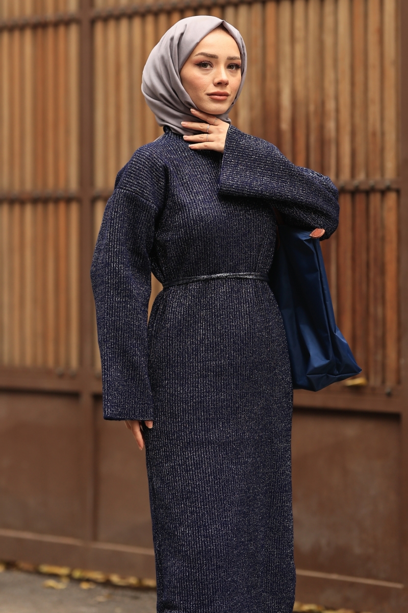 Mono Lacivert Triko Elbise