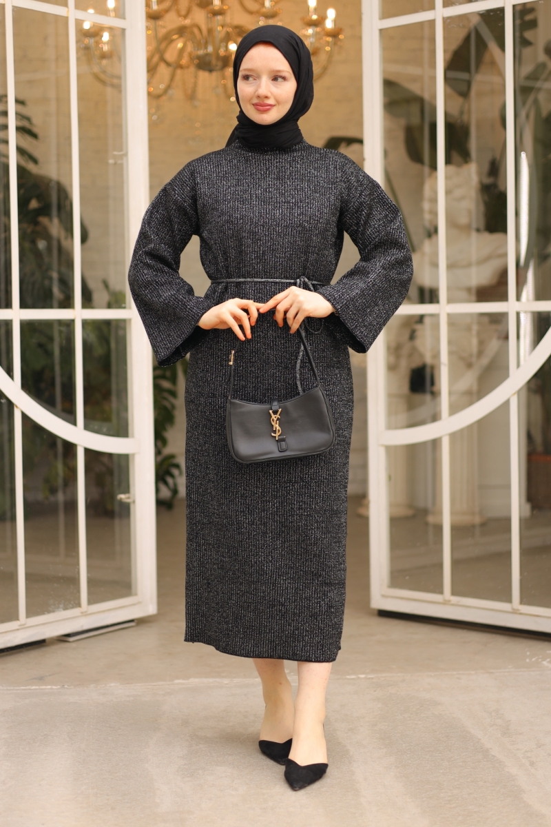 Mono Siyah Triko Elbise