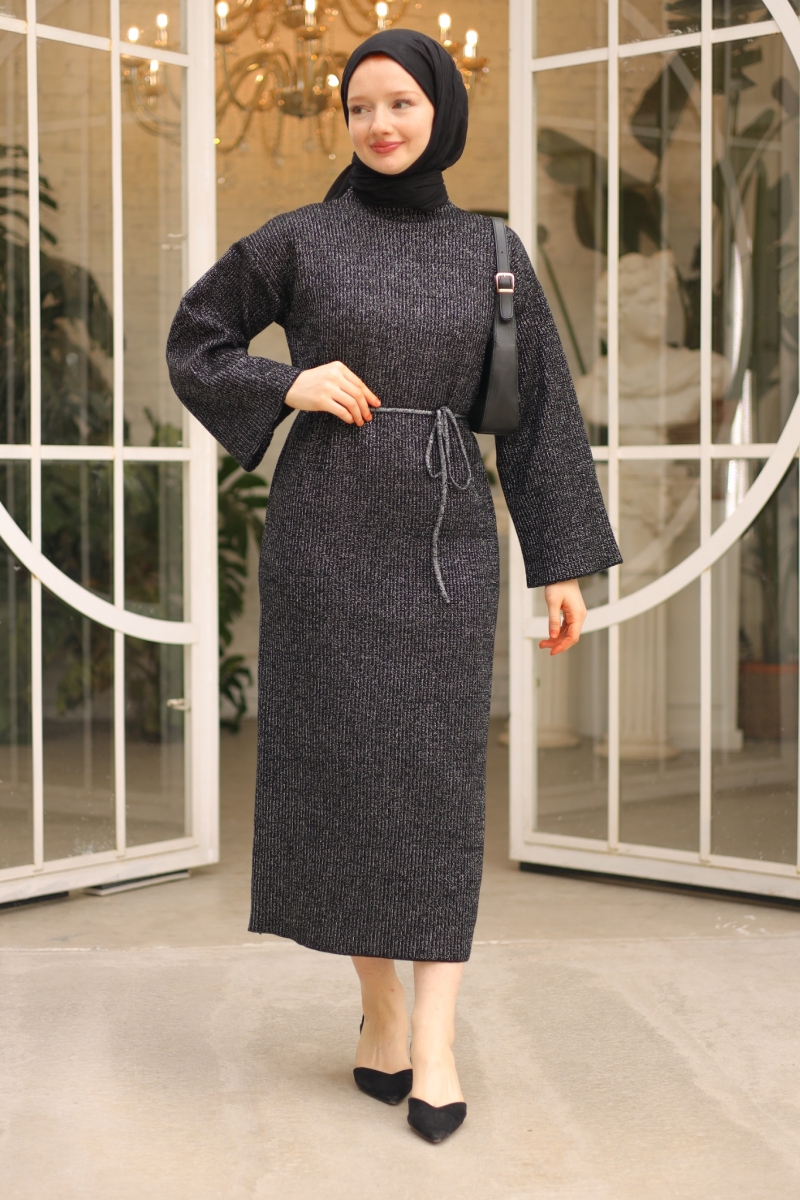 Mono Siyah Triko Elbise