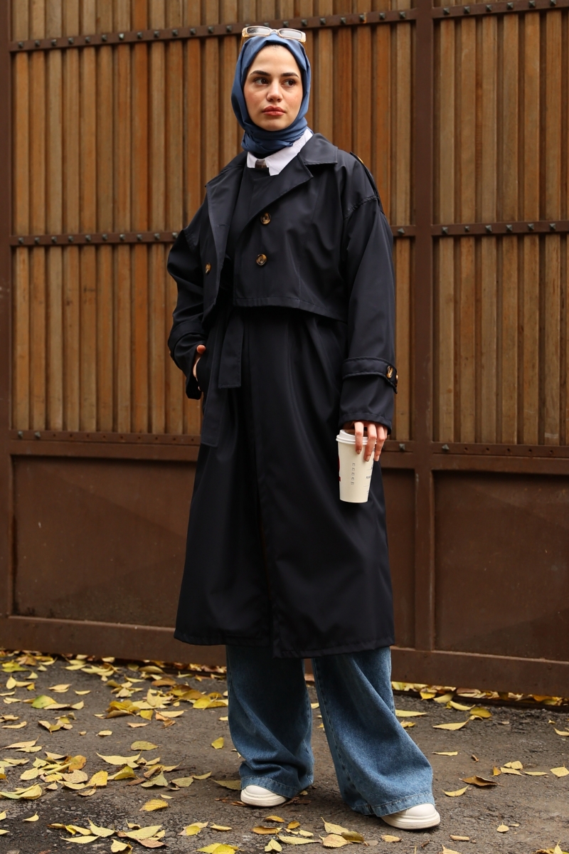 Nessa Lacivert Trençkot