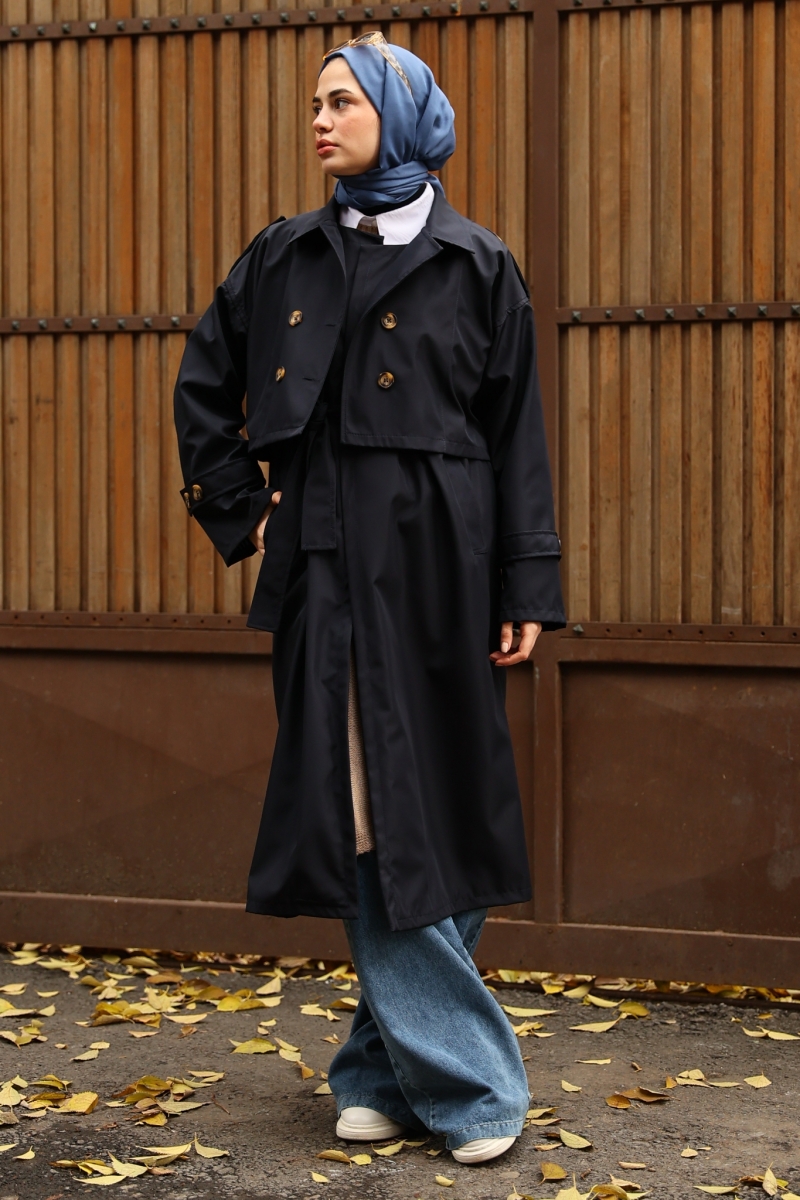 Nessa Lacivert Trençkot