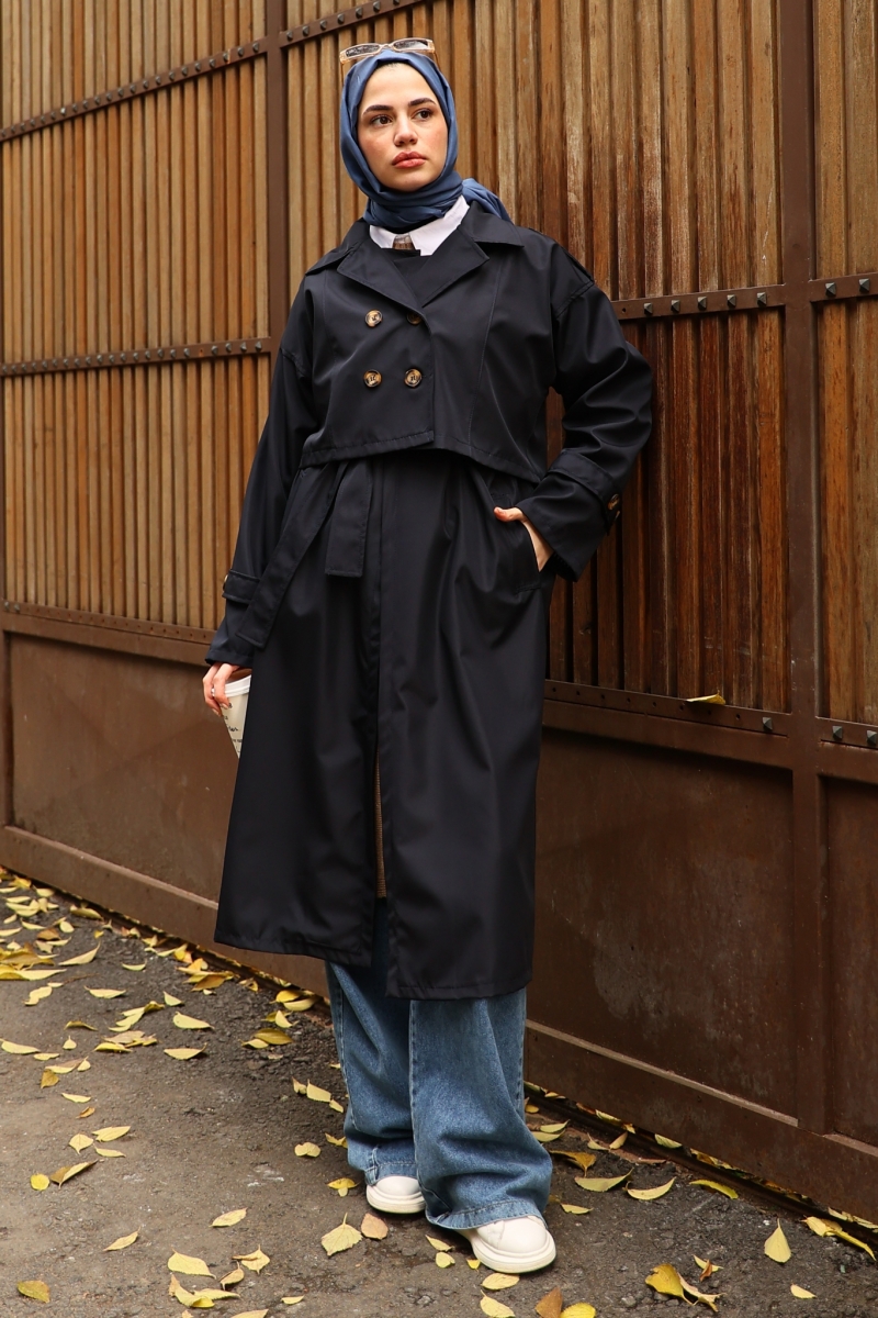 Nessa Lacivert Trençkot