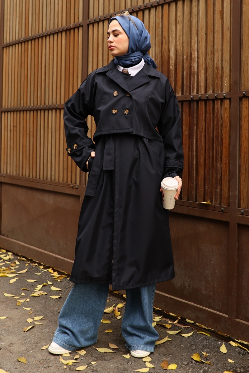Nessa Lacivert Trençkot