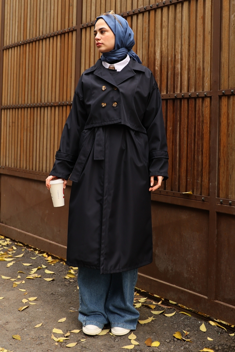 Nessa Lacivert Trençkot