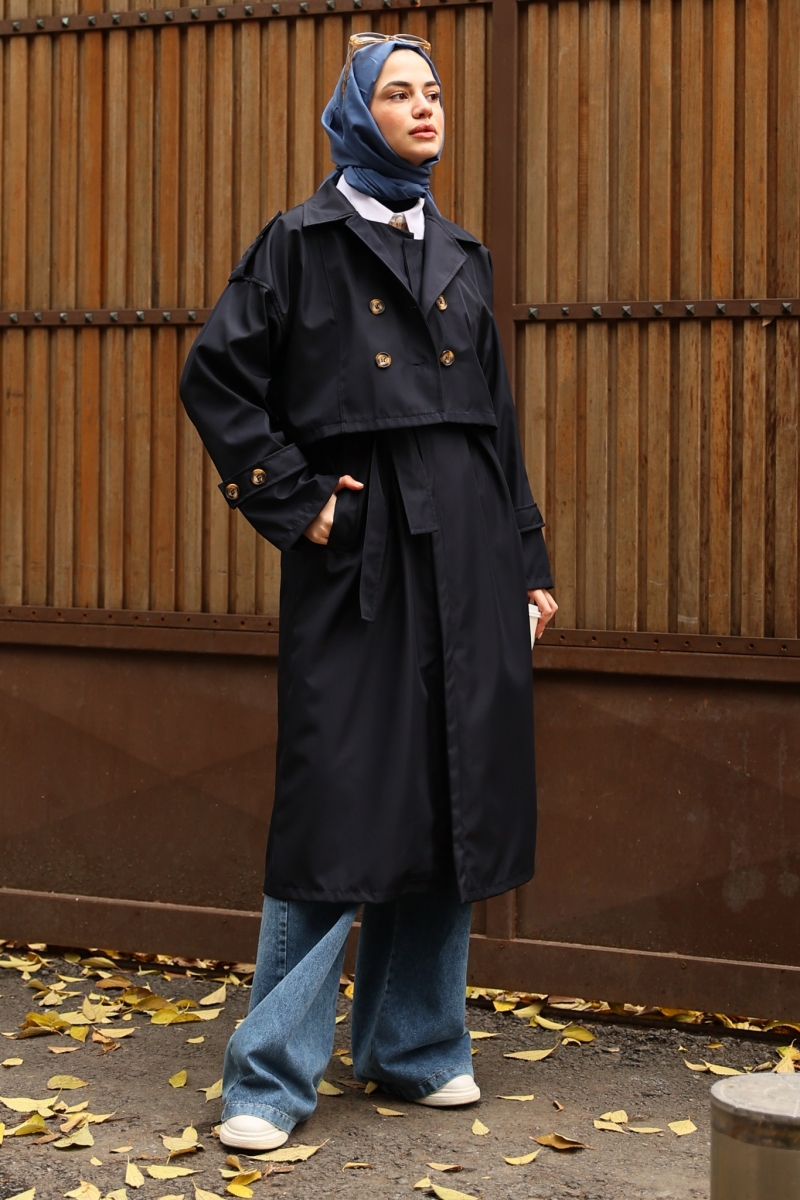 Nessa Lacivert Trençkot