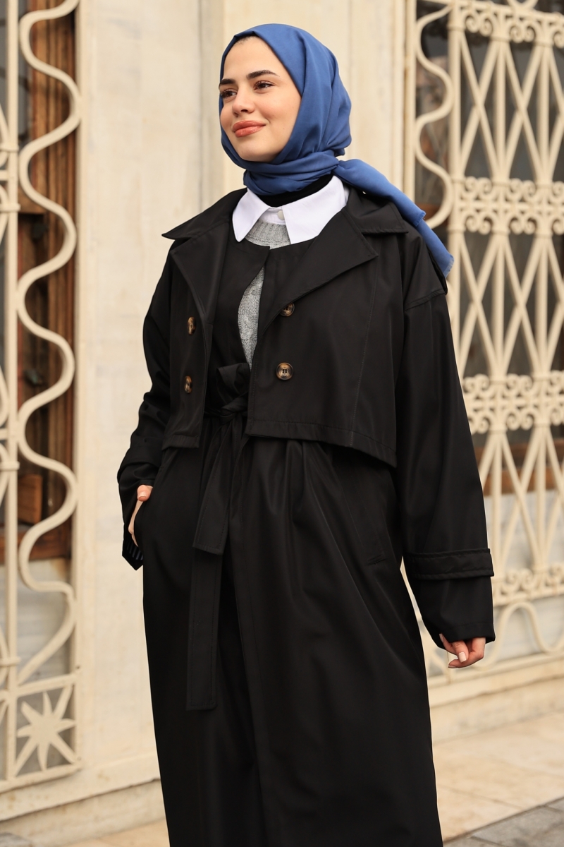 Nessa Siyah Trençkot