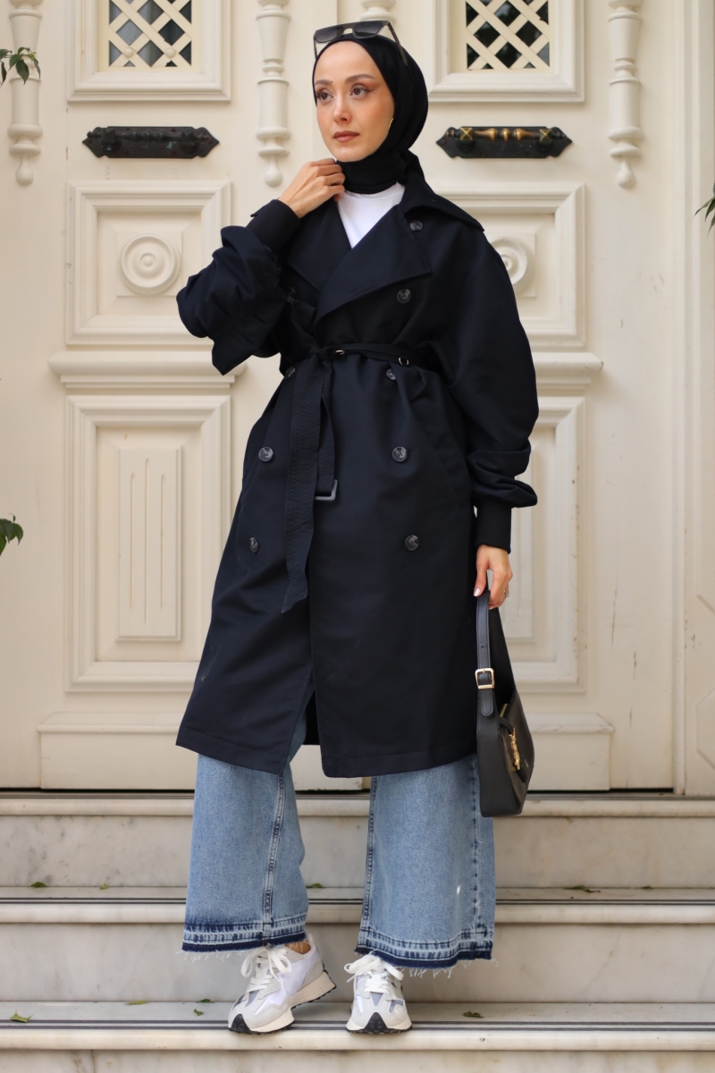 Norve Siyah Trençkot