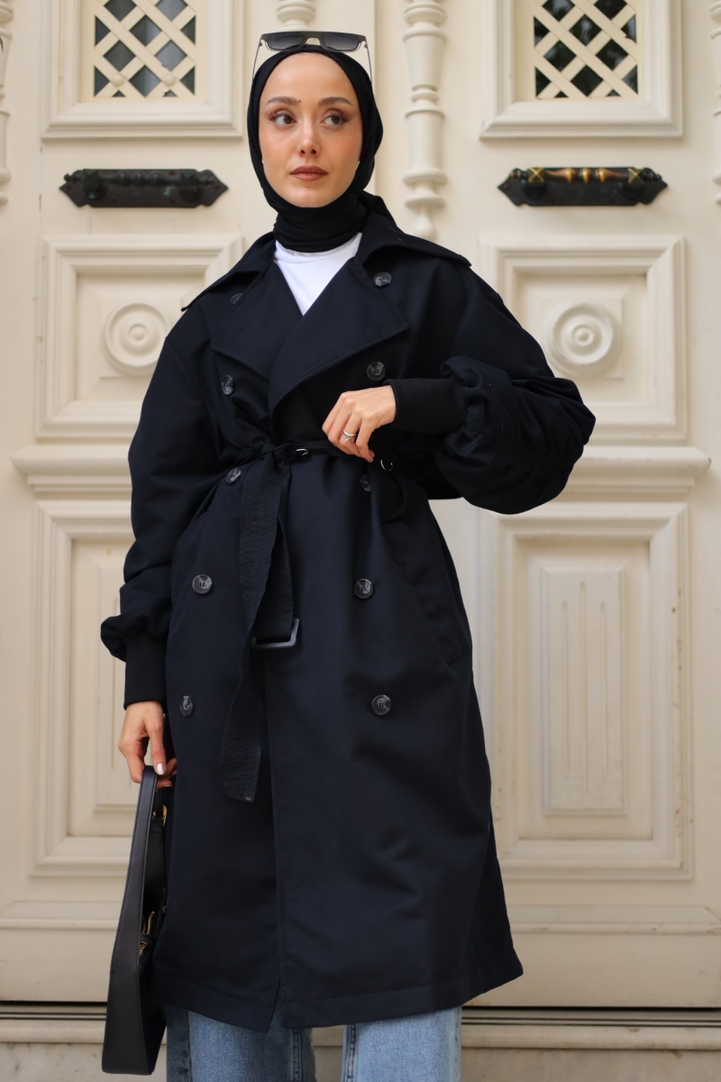 Norve Siyah Trençkot