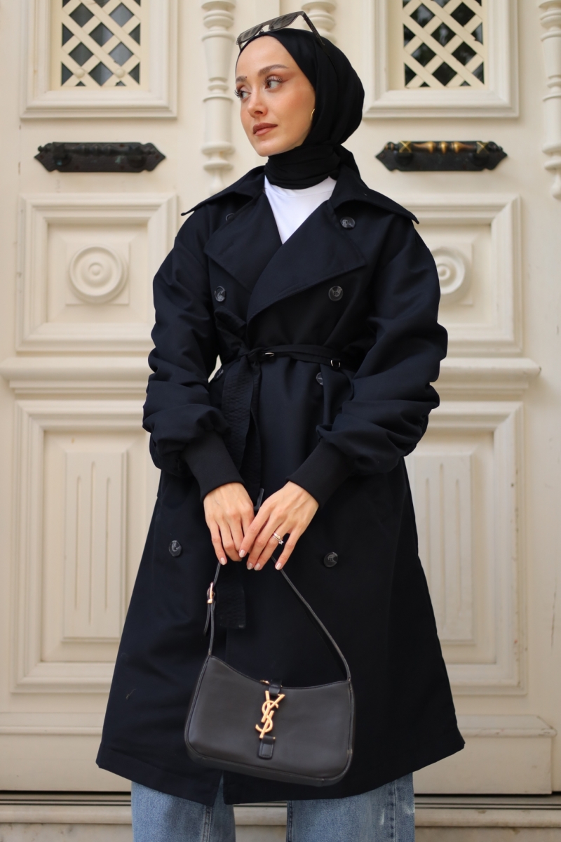 Norve Siyah Trençkot