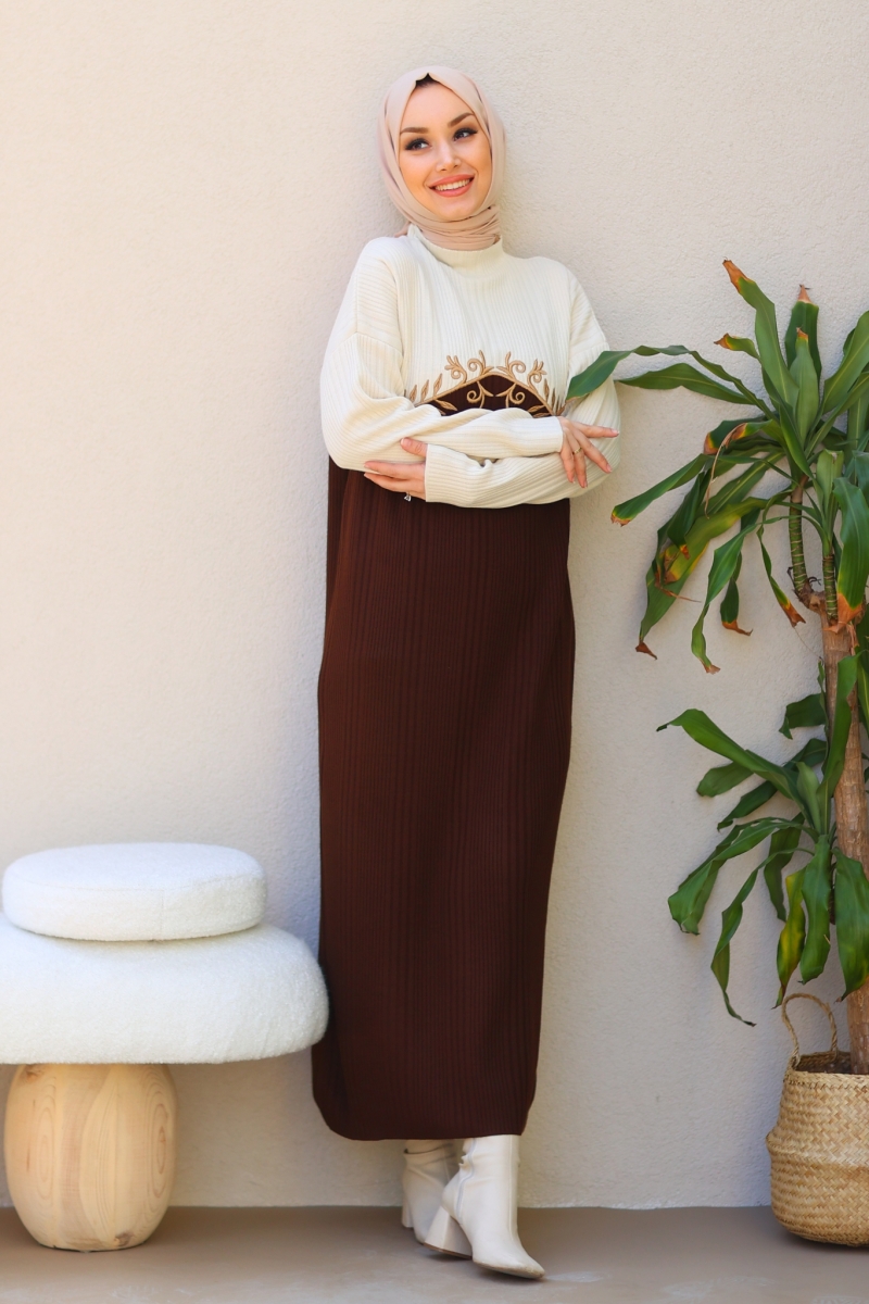 Olive Kahverengi Elbise