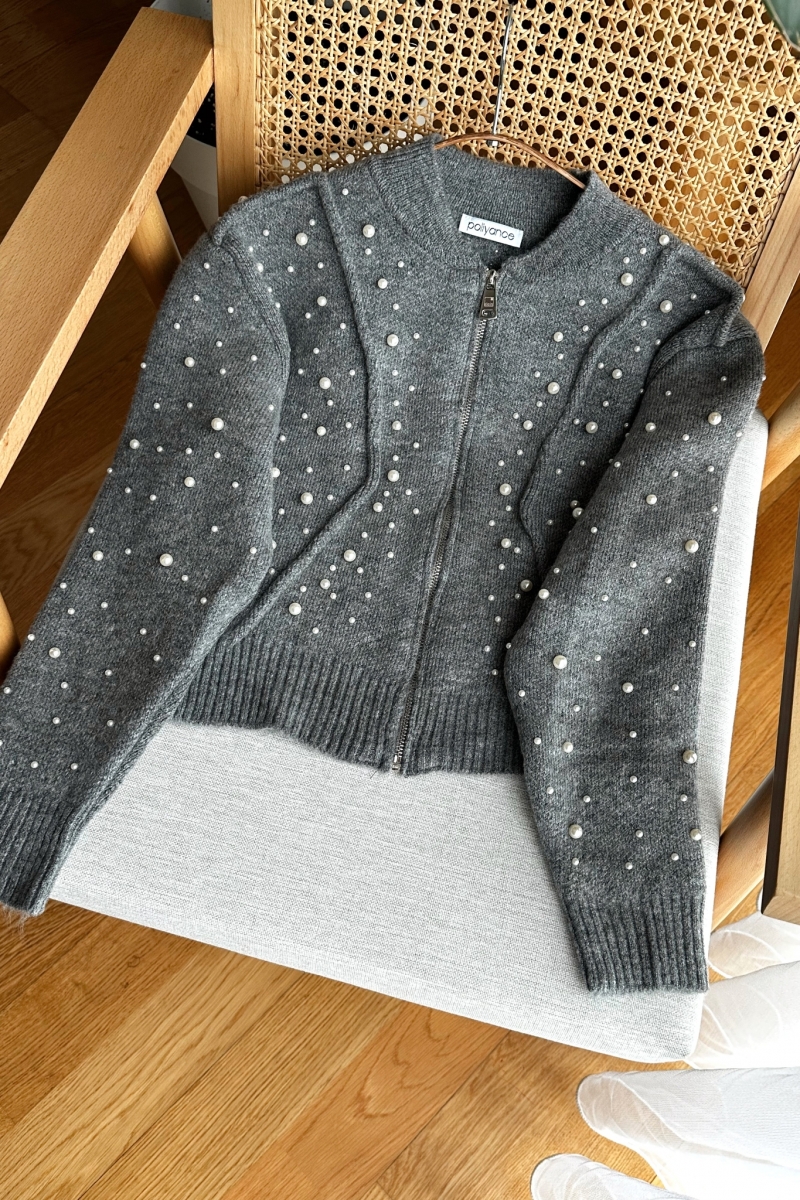 Pearl Gri Triko Hırka