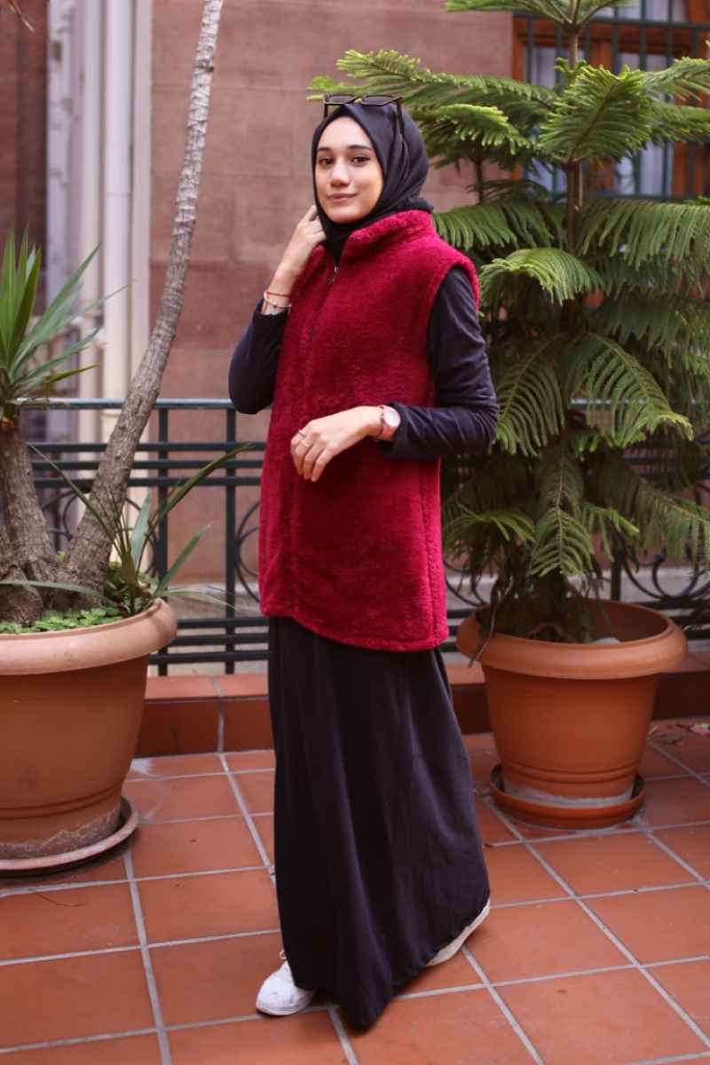 Bordo Peluş Yelek