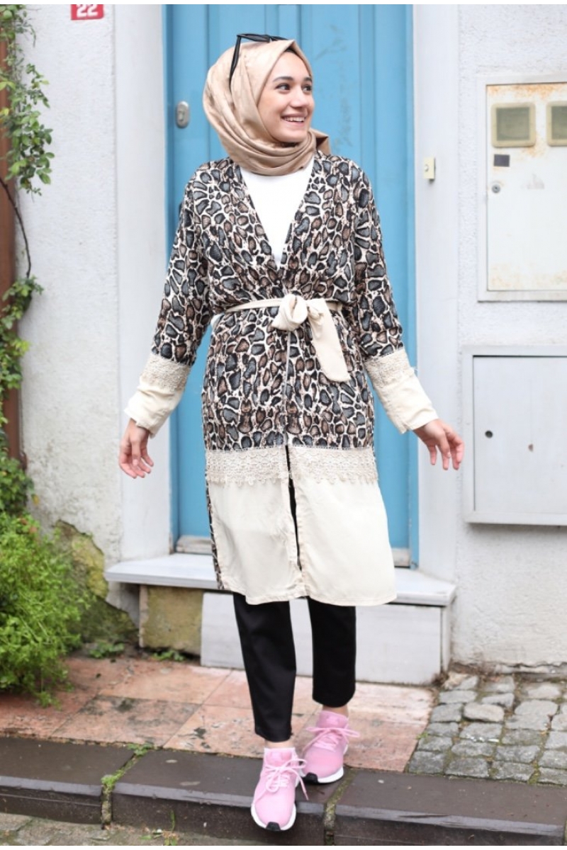 Rapsodi Krem Leopars Kimono