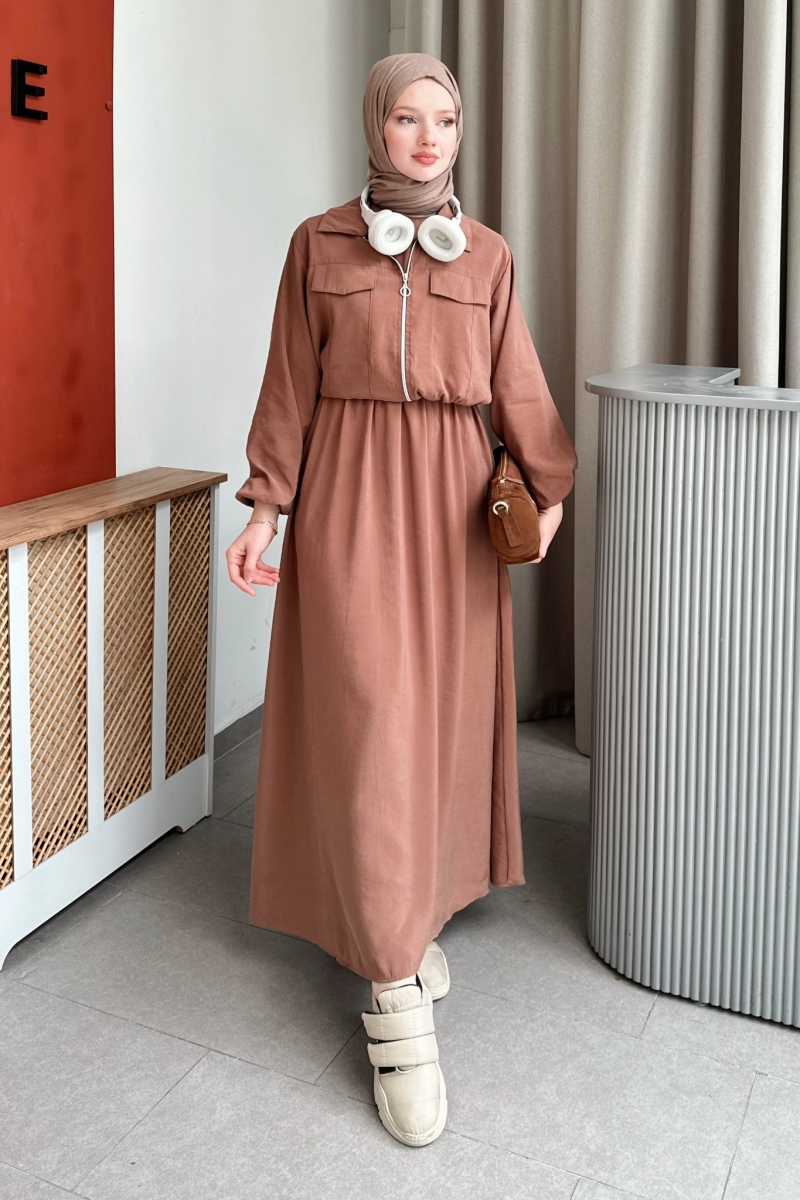 Riley Ceketli Kahverengi Elbise