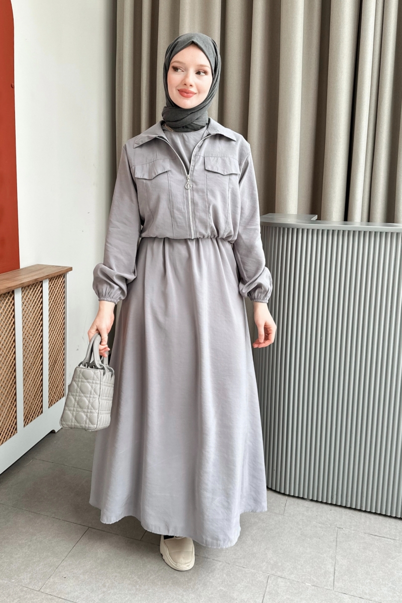 Riley Ceketli Gri Elbise