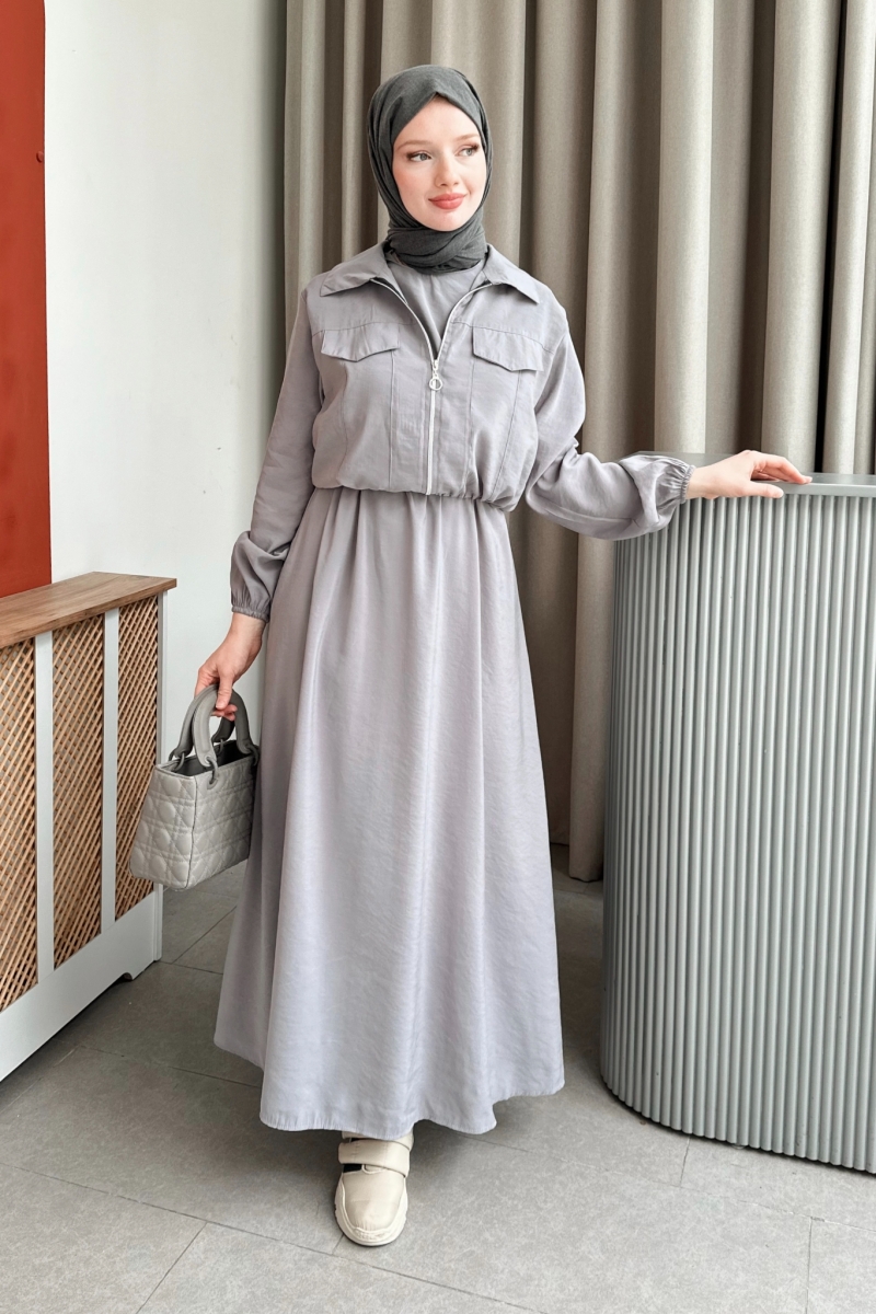 Riley Ceketli Gri Elbise