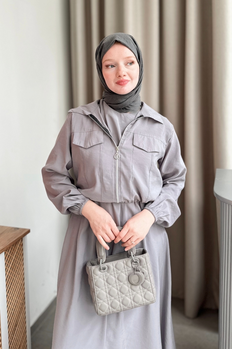 Riley Ceketli Gri Elbise