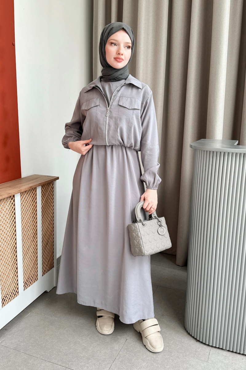 Riley Ceketli Gri Elbise