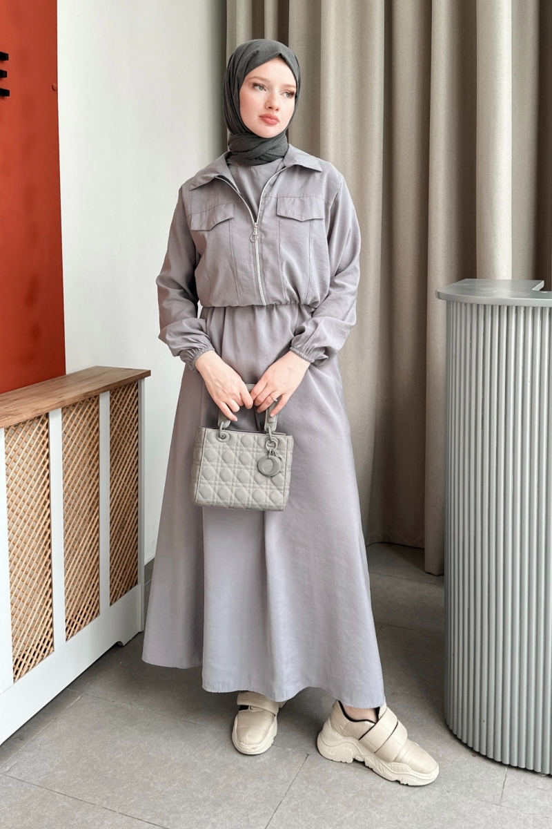 Riley Ceketli Gri Elbise