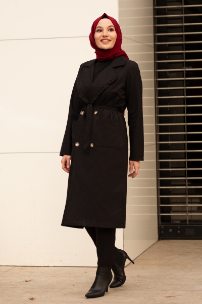 Robin Siyah Trençkot