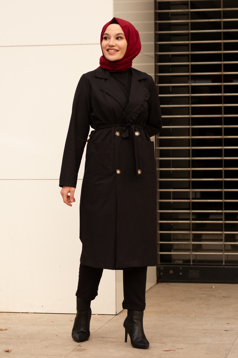 Robin Siyah Trençkot