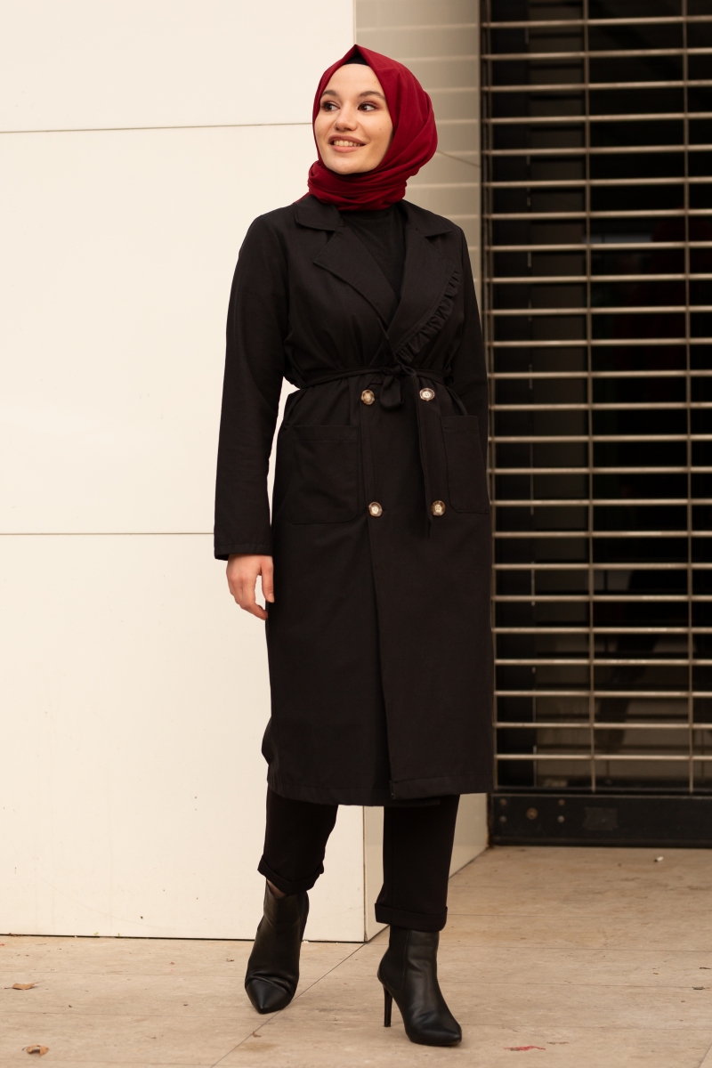 Robin Siyah Trençkot