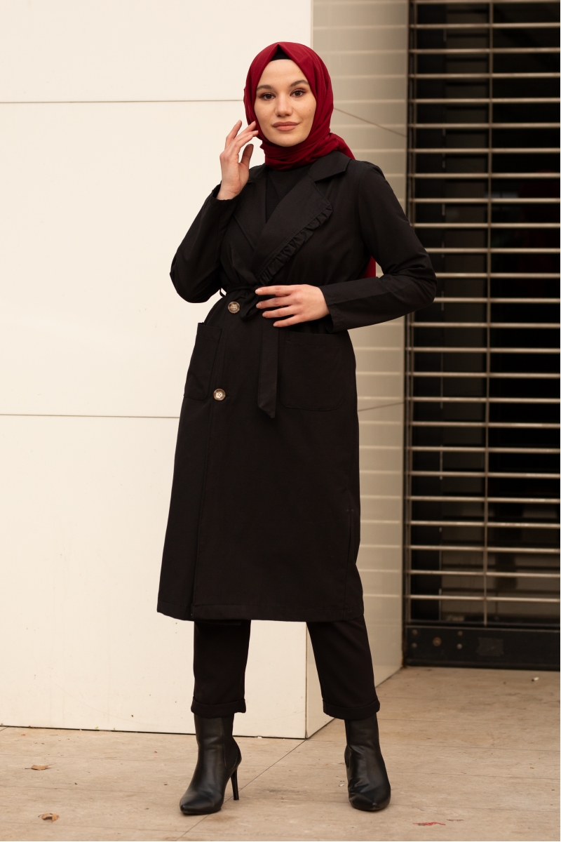 Robin Siyah Trençkot