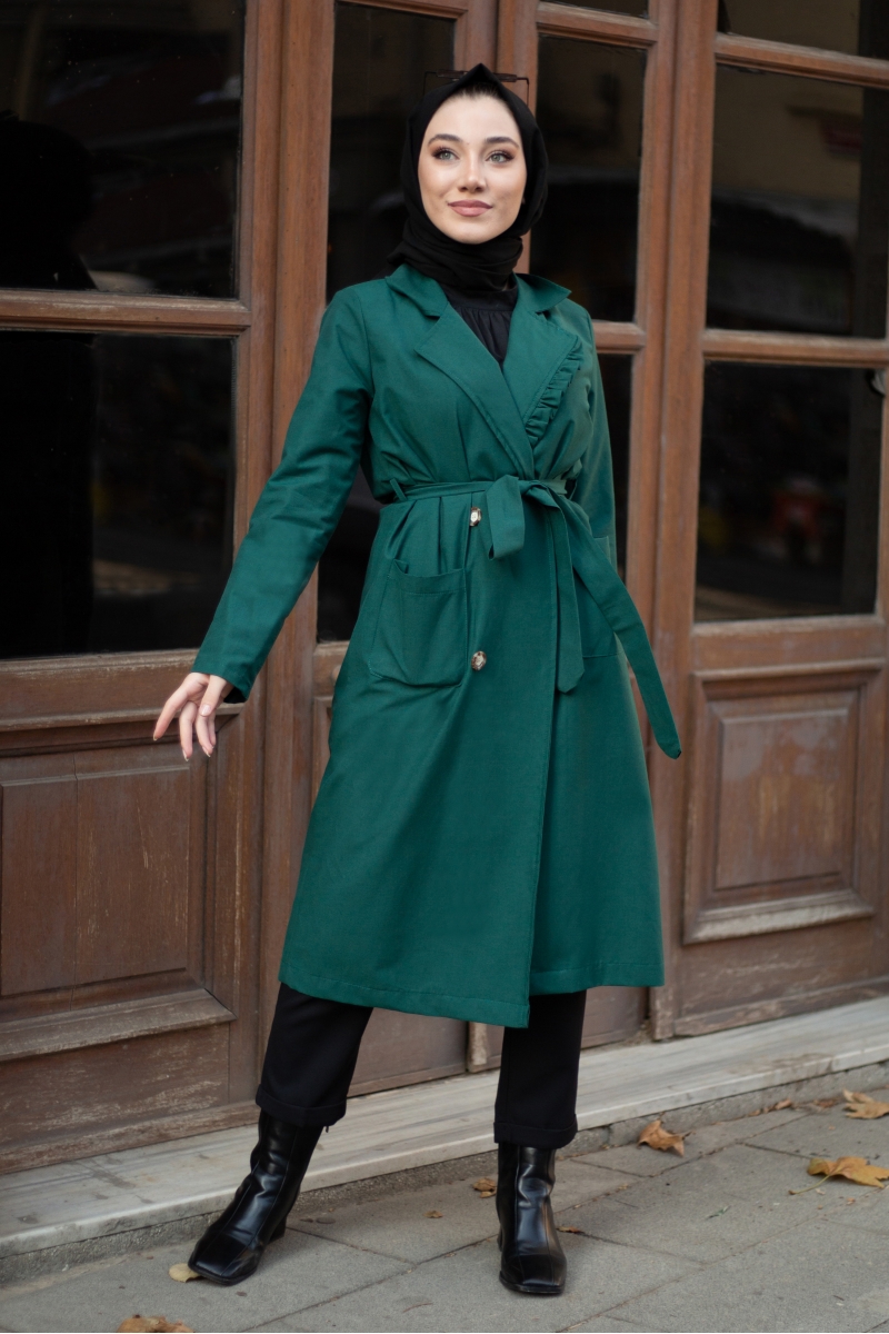 Robin Zümrüt Yeşili Trençkot