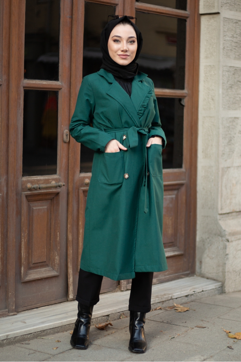 Robin Zümrüt Yeşili Trençkot
