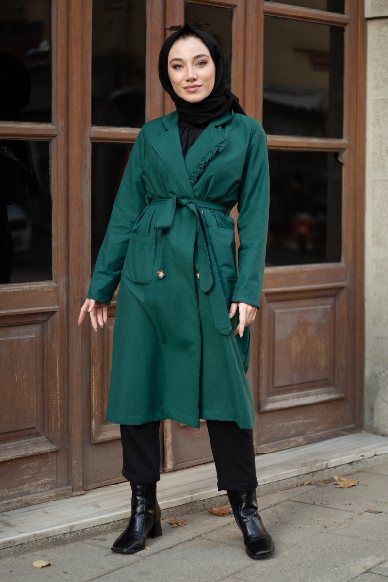 Robin Zümrüt Yeşili Trençkot