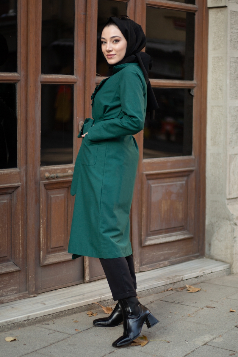 Robin Zümrüt Yeşili Trençkot