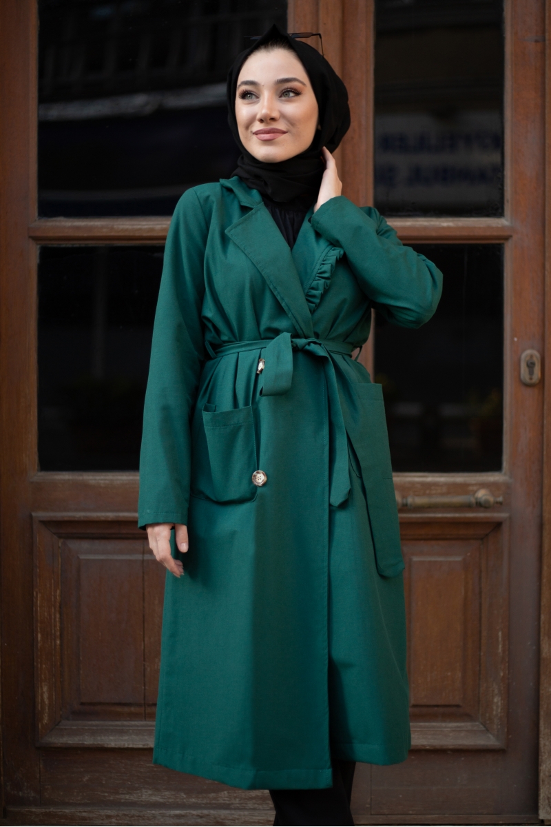 Robin Zümrüt Yeşili Trençkot
