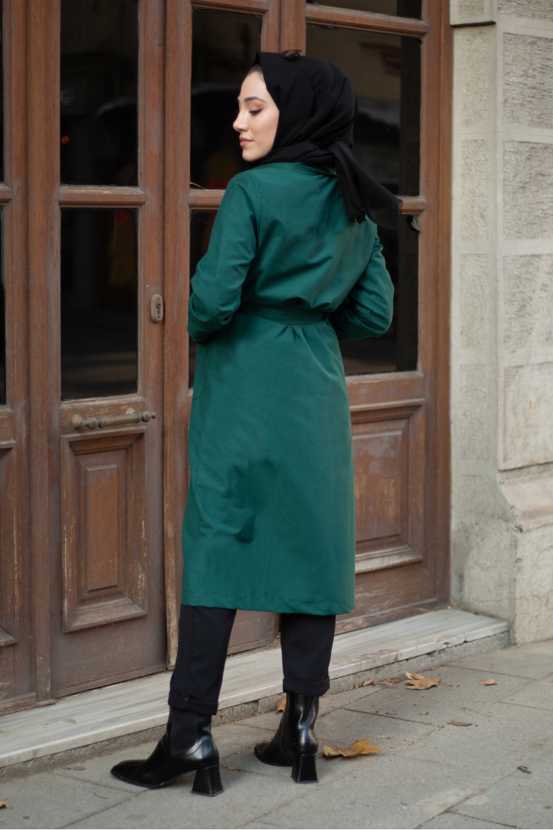 Robin Zümrüt Yeşili Trençkot