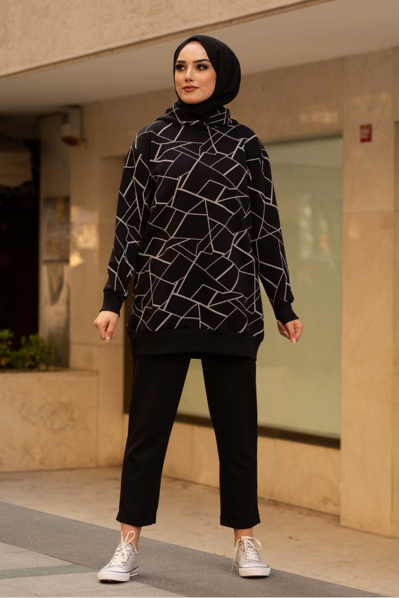 Roland Çizgili Siyah Sweat