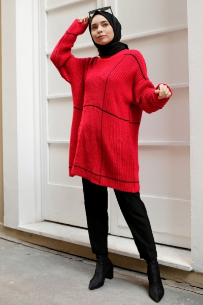 Sarah Kırmızı Triko Kazak