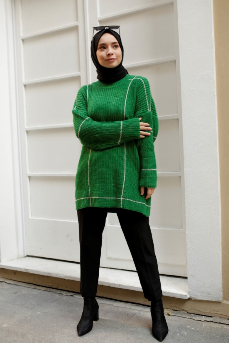 Sarah Yeşil Triko Kazak