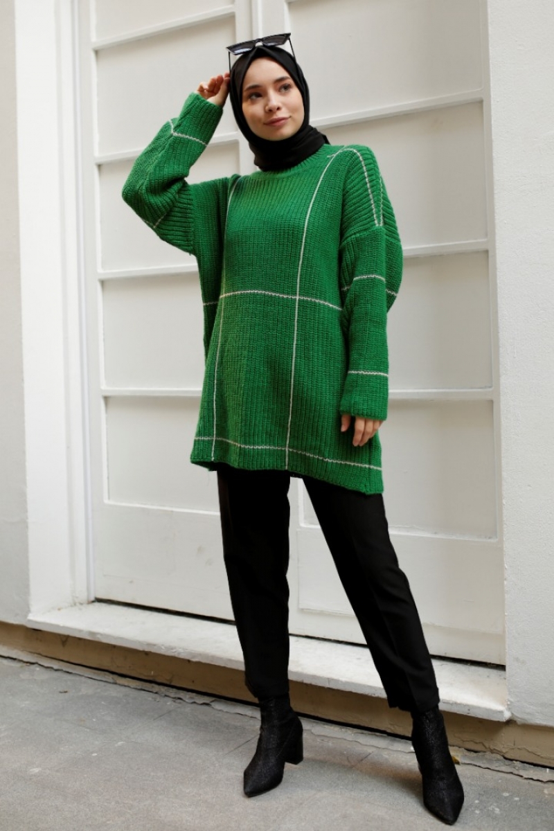 Sarah Yeşil Triko Kazak