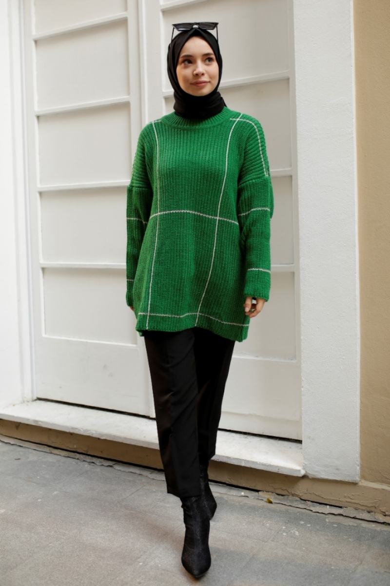 Sarah Yeşil Triko Kazak