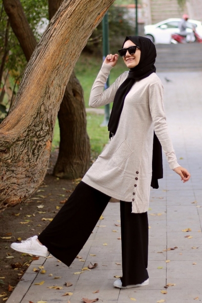Sesilya Krem Tunik Pantolon Kombin