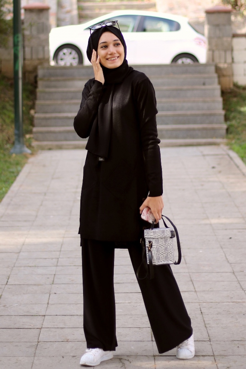 Sesilya Siyah Tunik Pantolon Kombin